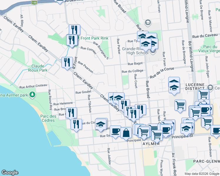 map of restaurants, bars, coffee shops, grocery stores, and more near 53 Rue Conroy in Gatineau