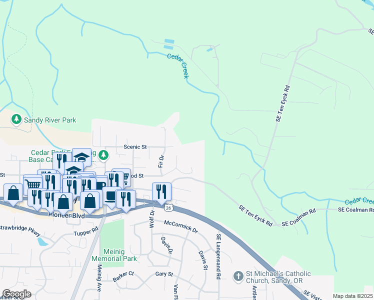 map of restaurants, bars, coffee shops, grocery stores, and more near 17046 Hood Court in Sandy