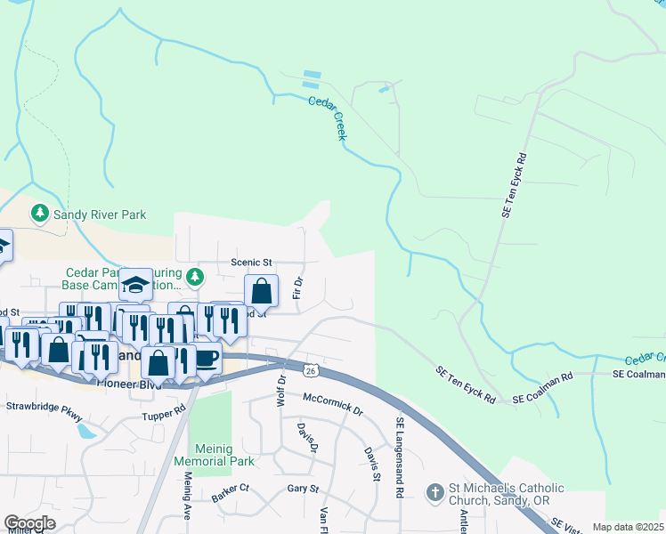 map of restaurants, bars, coffee shops, grocery stores, and more near 17046 Hood Court in Sandy