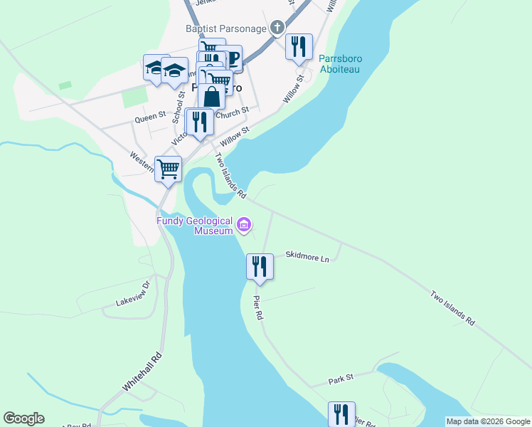 map of restaurants, bars, coffee shops, grocery stores, and more near 178 Two Islands Road in Parrsboro