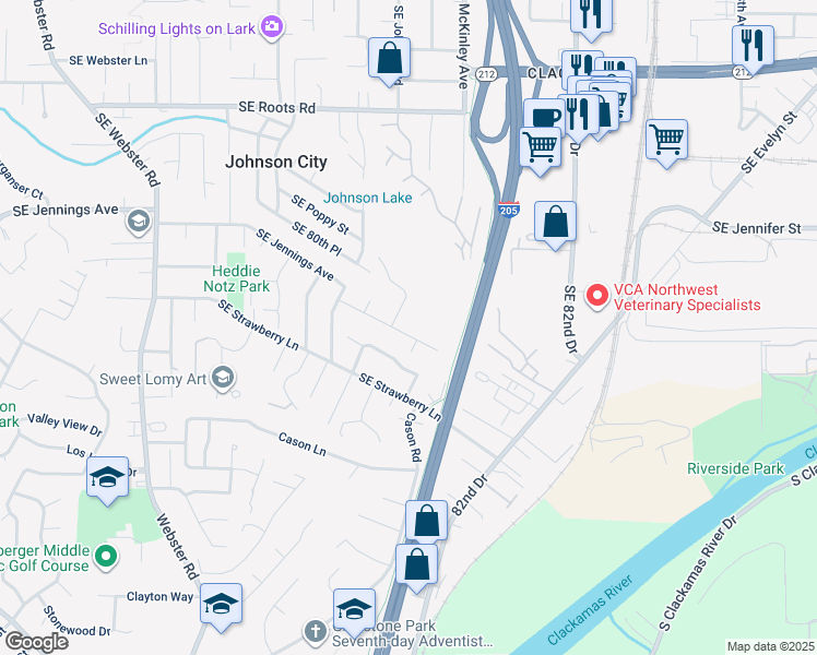 map of restaurants, bars, coffee shops, grocery stores, and more near 8563 Southeast Jennings Avenue in Milwaukie