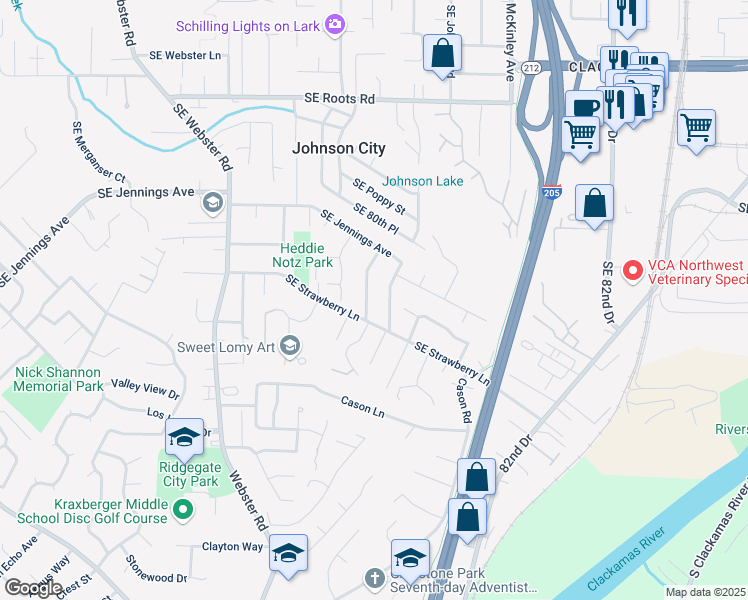 map of restaurants, bars, coffee shops, grocery stores, and more near 16883 Southeast Fragrance Avenue in Milwaukie