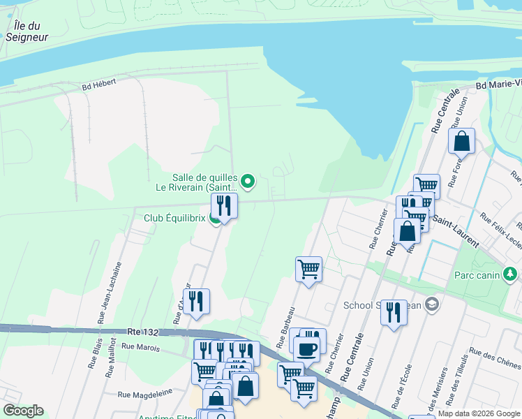 map of restaurants, bars, coffee shops, grocery stores, and more near 6200 Boulevard Saint-Laurent in Sainte-Catherine