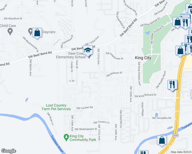 map of restaurants, bars, coffee shops, grocery stores, and more near 17040 Southwest 132nd Terrace in Portland