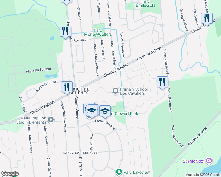 map of restaurants, bars, coffee shops, grocery stores, and more near 133 Rue Nancy-Elliott in Gatineau