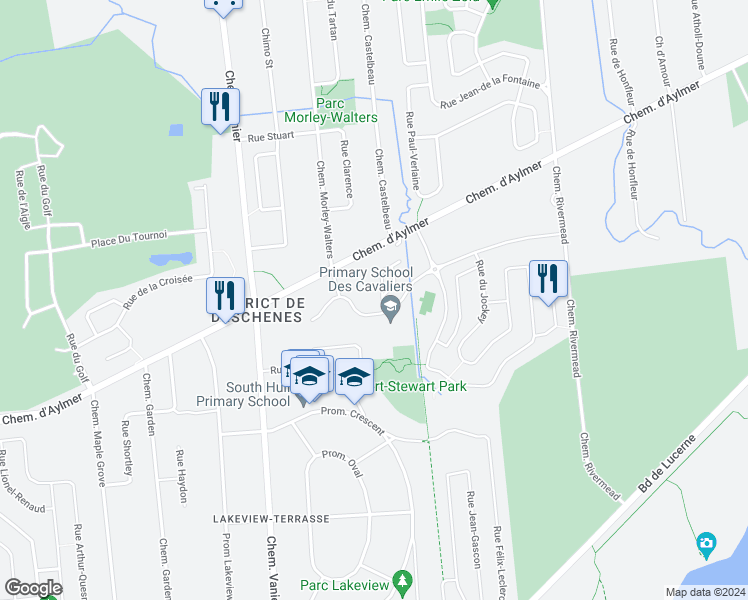 map of restaurants, bars, coffee shops, grocery stores, and more near 133 Rue Nancy-Elliott in Gatineau