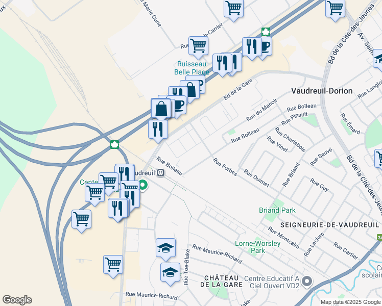 map of restaurants, bars, coffee shops, grocery stores, and more near 460 Rue Boîleau in Vaudreuil-Dorion