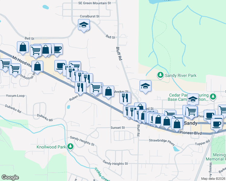 map of restaurants, bars, coffee shops, grocery stores, and more near 16994 University Avenue in Sandy
