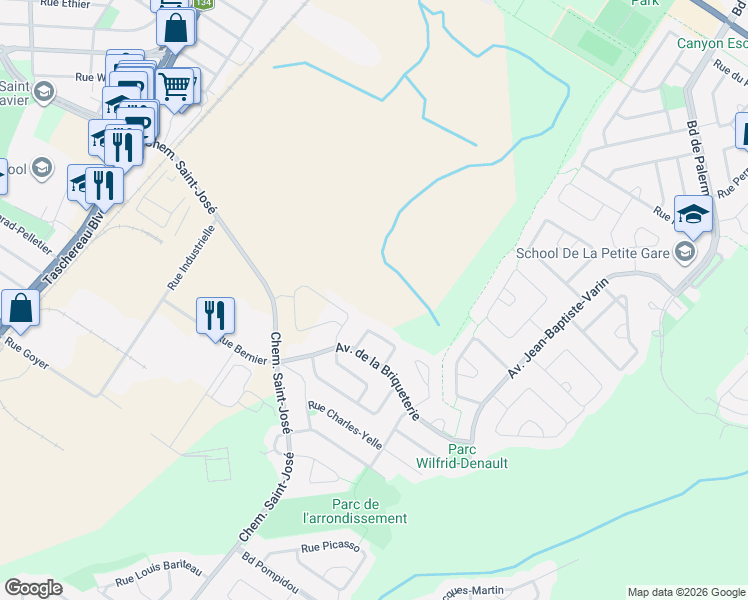 map of restaurants, bars, coffee shops, grocery stores, and more near in Candiac