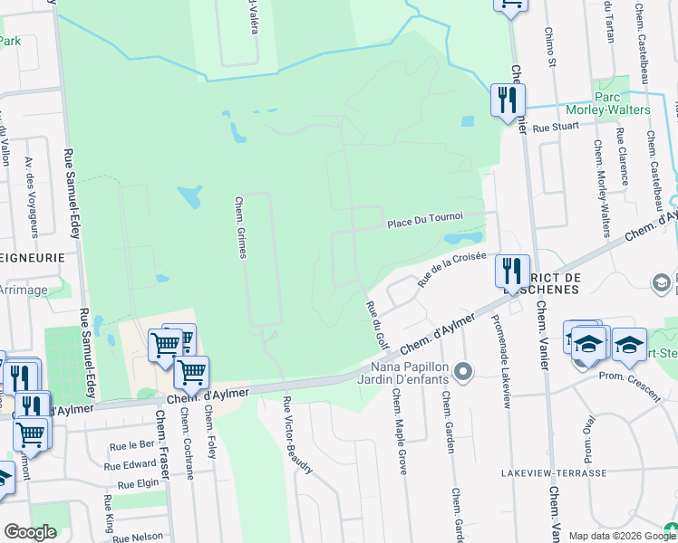 map of restaurants, bars, coffee shops, grocery stores, and more near 17 Rue du Tournoi in Gatineau