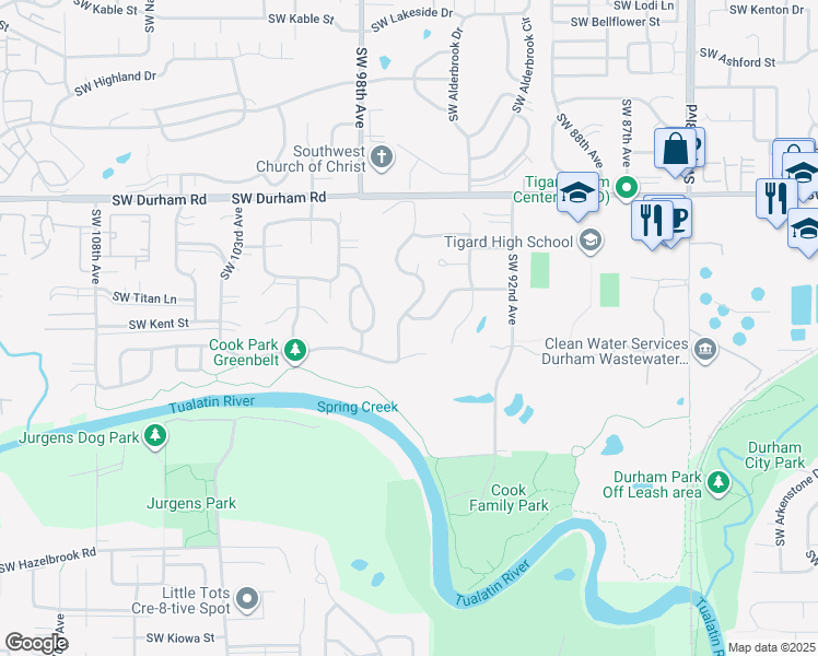 map of restaurants, bars, coffee shops, grocery stores, and more near 9570 Southwest Millen Drive in Tigard
