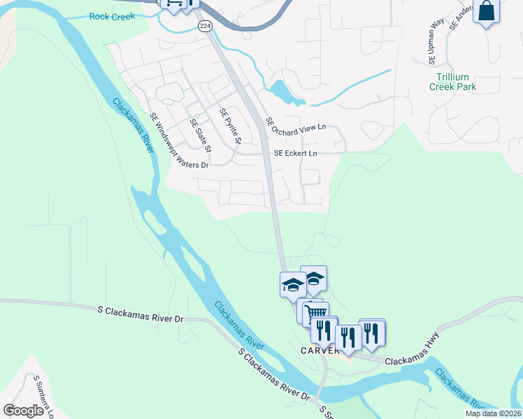 map of restaurants, bars, coffee shops, grocery stores, and more near 15758 Oregon 224 in Damascus