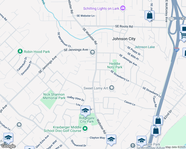 map of restaurants, bars, coffee shops, grocery stores, and more near 16851 Webster Road in Gladstone