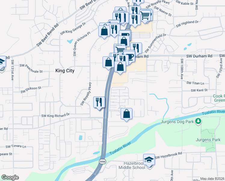 map of restaurants, bars, coffee shops, grocery stores, and more near 11698 Southwest Royal Villa Drive in Portland