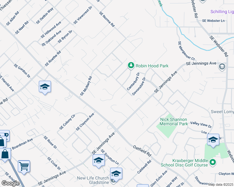map of restaurants, bars, coffee shops, grocery stores, and more near 6560 Chessington Lane in Gladstone