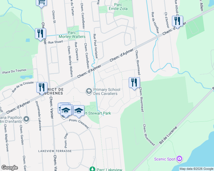 map of restaurants, bars, coffee shops, grocery stores, and more near 348 Avenue de l'Hippodrome in Gatineau