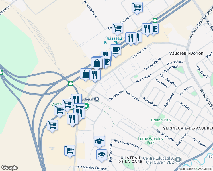map of restaurants, bars, coffee shops, grocery stores, and more near 3117 Boulevard De La Gare in Vaudreuil-Dorion