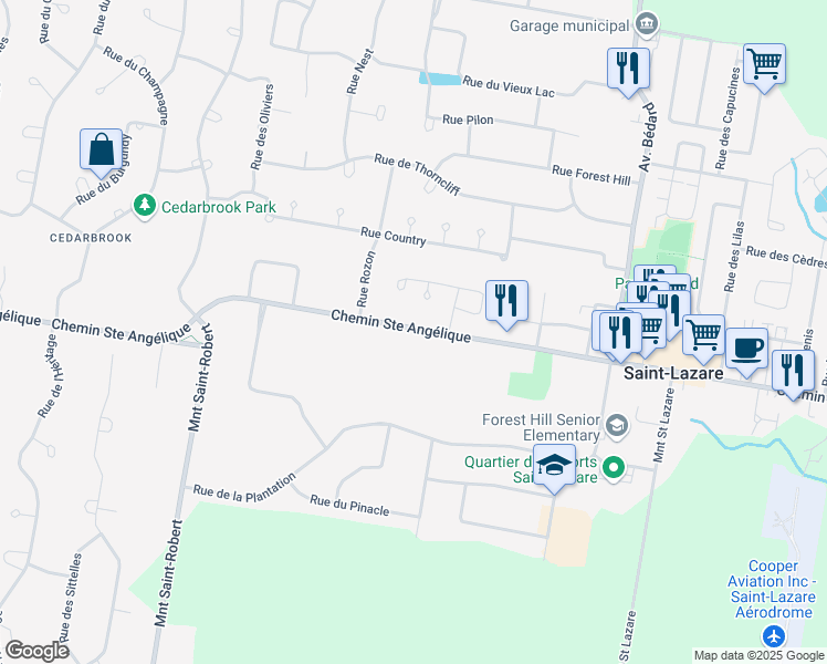 map of restaurants, bars, coffee shops, grocery stores, and more near 2126 Chemin Sainte Angélique in Saint-Lazare