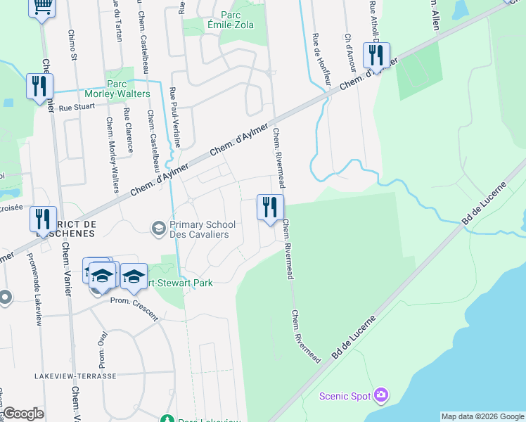 map of restaurants, bars, coffee shops, grocery stores, and more near 101 Rue du Sulky in Gatineau