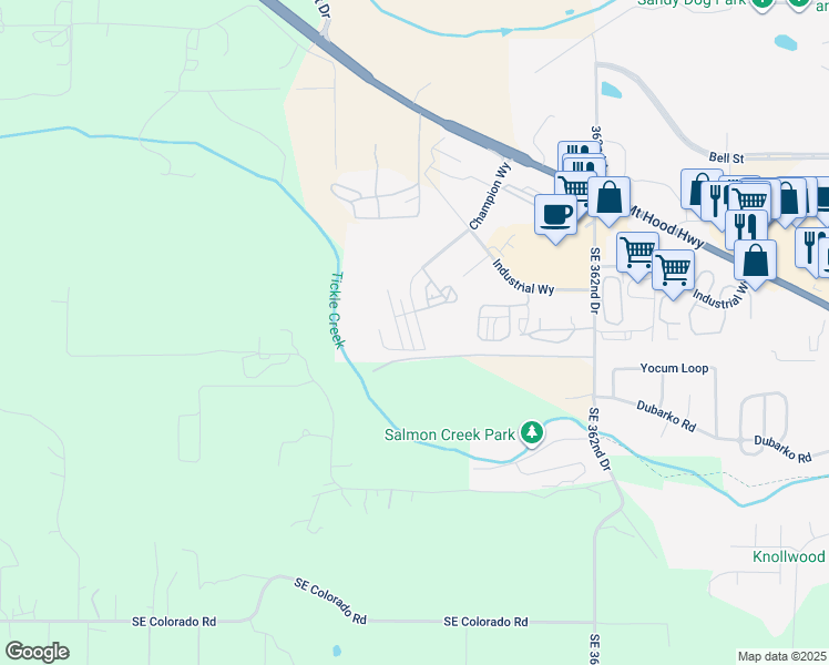 map of restaurants, bars, coffee shops, grocery stores, and more near 16855 Champion Way in Sandy