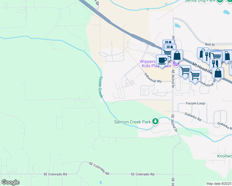 map of restaurants, bars, coffee shops, grocery stores, and more near 16817 Chula Vista Avenue in Sandy