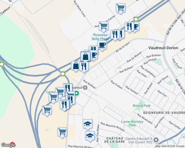 map of restaurants, bars, coffee shops, grocery stores, and more near 3119 Boulevard de la Gare in Vaudreuil-Dorion