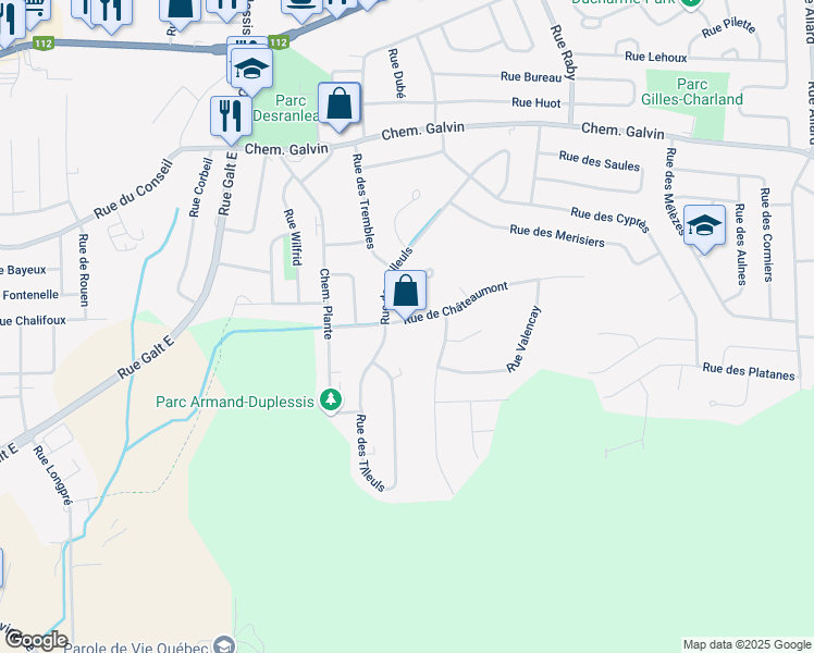 map of restaurants, bars, coffee shops, grocery stores, and more near 1778 Rue de Châteaumont in Sherbrooke