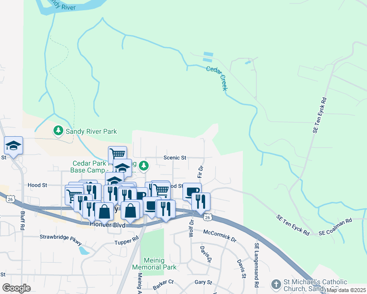 map of restaurants, bars, coffee shops, grocery stores, and more near 39650 Scenic Street in Sandy
