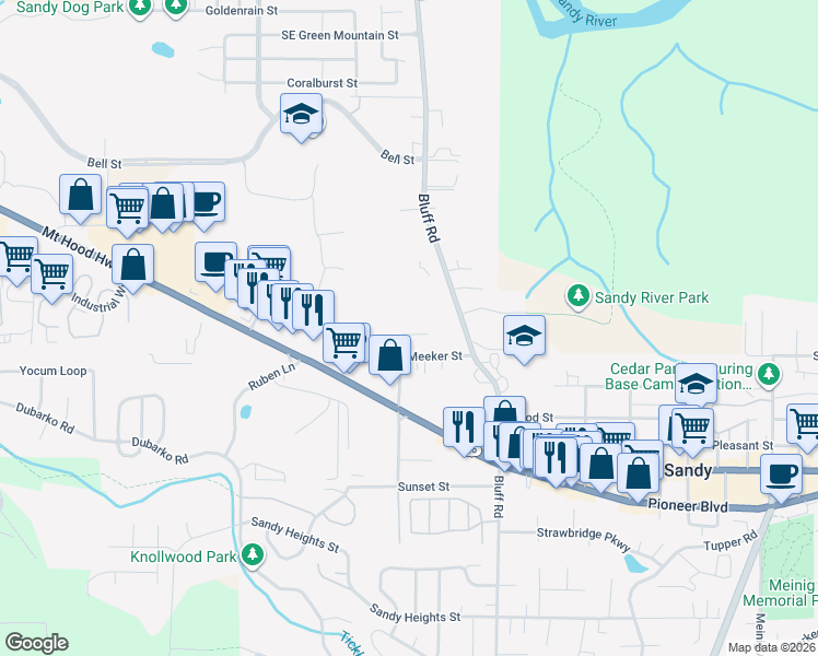 map of restaurants, bars, coffee shops, grocery stores, and more near 16994 University Avenue in Sandy