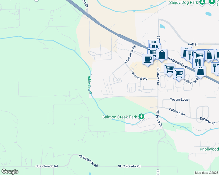 map of restaurants, bars, coffee shops, grocery stores, and more near 16610 Champion Way in Sandy