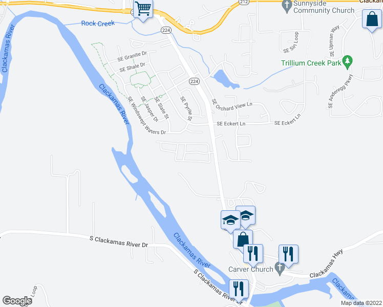 map of restaurants, bars, coffee shops, grocery stores, and more near 15758 Oregon 224 in Damascus