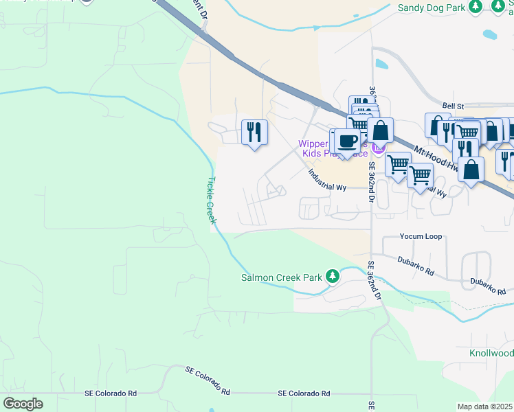 map of restaurants, bars, coffee shops, grocery stores, and more near 16610 Champion Way in Sandy