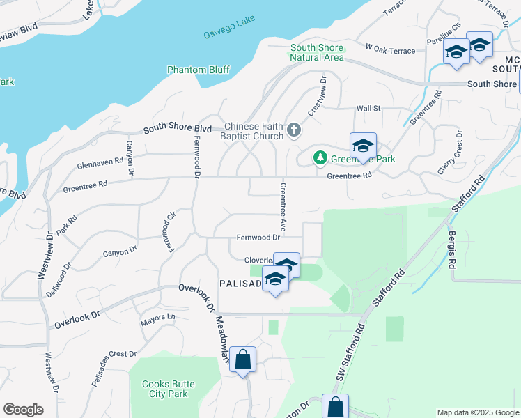 map of restaurants, bars, coffee shops, grocery stores, and more near 1745 Mapleleaf Road in Lake Oswego