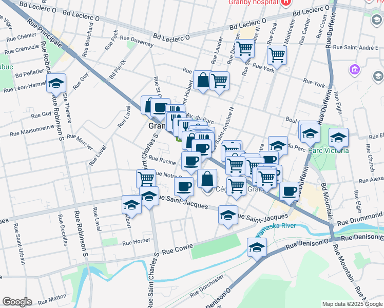 map of restaurants, bars, coffee shops, grocery stores, and more near 328 Rue Principale in Granby