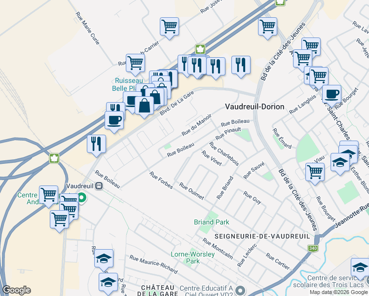 map of restaurants, bars, coffee shops, grocery stores, and more near 254 Rue Boîleau in Vaudreuil-Dorion