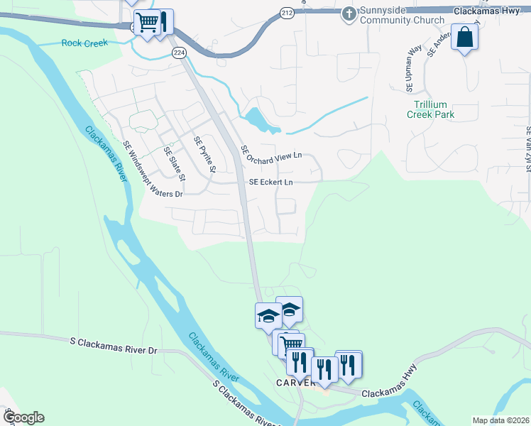 map of restaurants, bars, coffee shops, grocery stores, and more near 15891 Southeast Tallina Drive in Damascus
