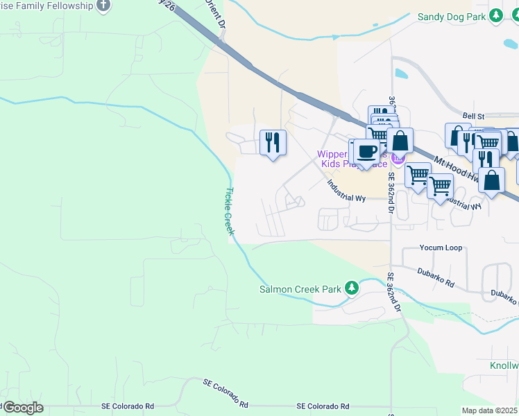 map of restaurants, bars, coffee shops, grocery stores, and more near 16739 Chula Vista Avenue in Sandy