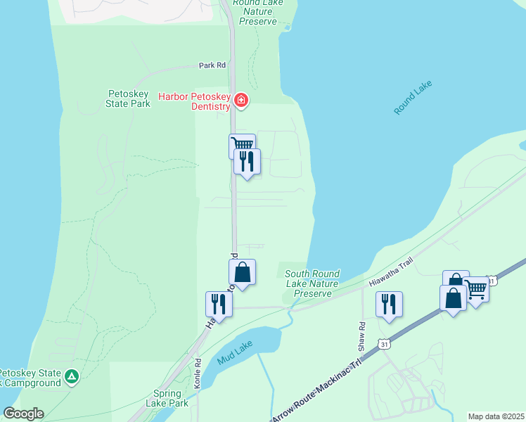 map of restaurants, bars, coffee shops, grocery stores, and more near 2254 Harbor-Petoskey Road in Petoskey