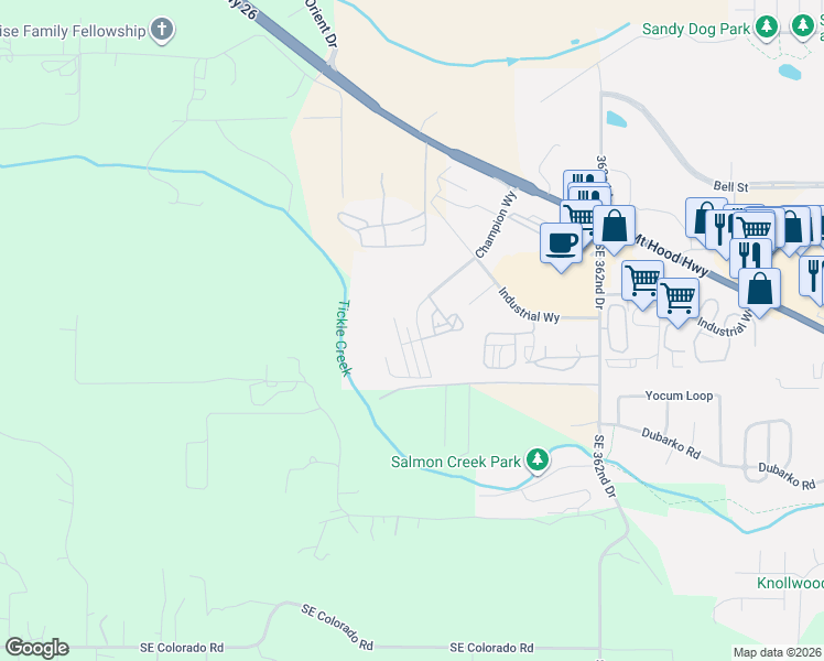 map of restaurants, bars, coffee shops, grocery stores, and more near 16765 Champion Way in Sandy