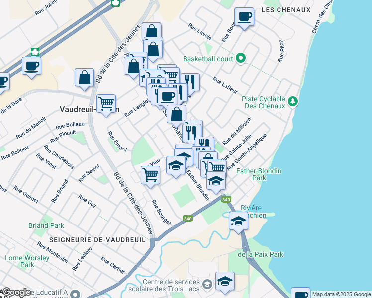 map of restaurants, bars, coffee shops, grocery stores, and more near 463 Avenue Saint-Charles in Vaudreuil-Dorion