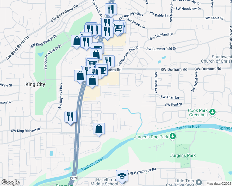 map of restaurants, bars, coffee shops, grocery stores, and more near 16325 Southwest 113th Avenue in Portland