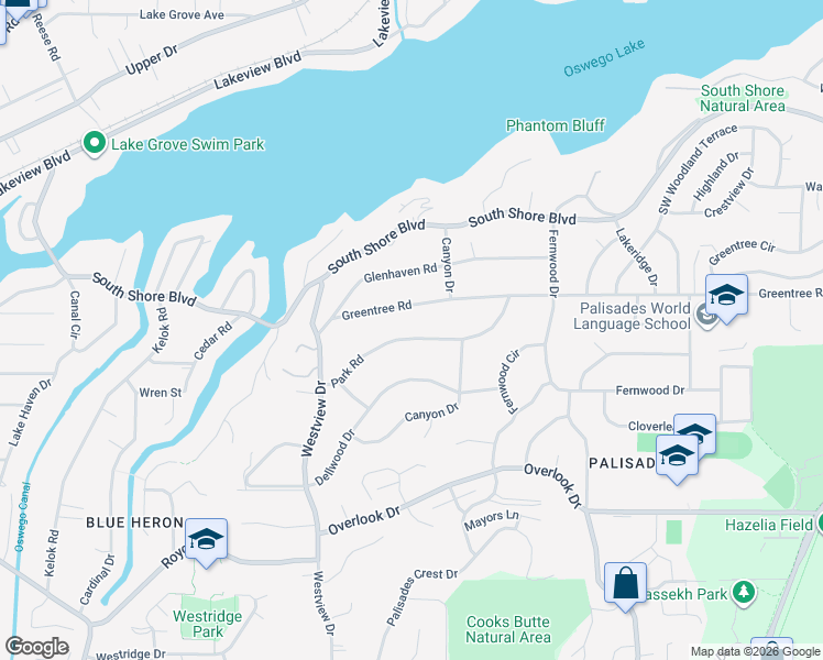 map of restaurants, bars, coffee shops, grocery stores, and more near 2710 Greentree Road in Lake Oswego