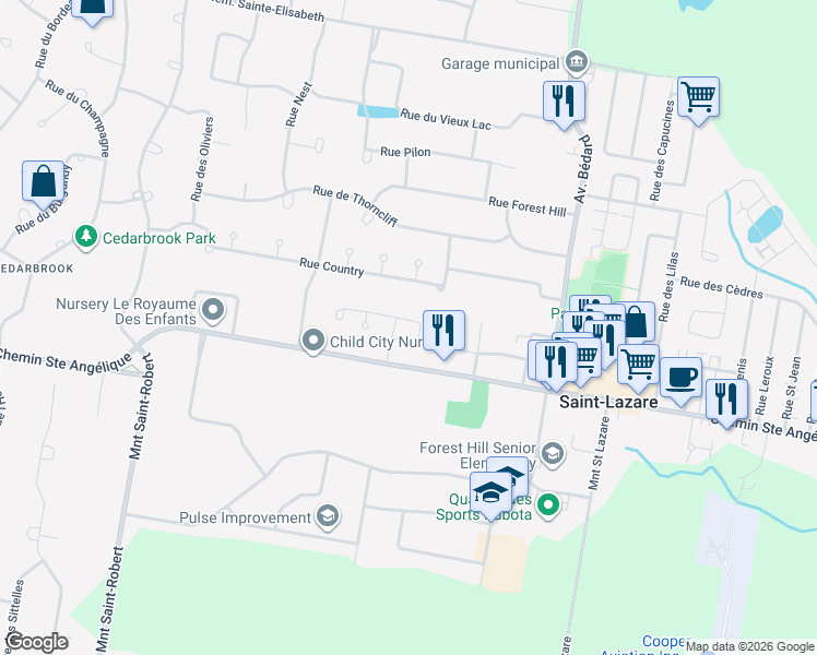map of restaurants, bars, coffee shops, grocery stores, and more near 2080 Rue Richard in Vaudreuil-Soulanges