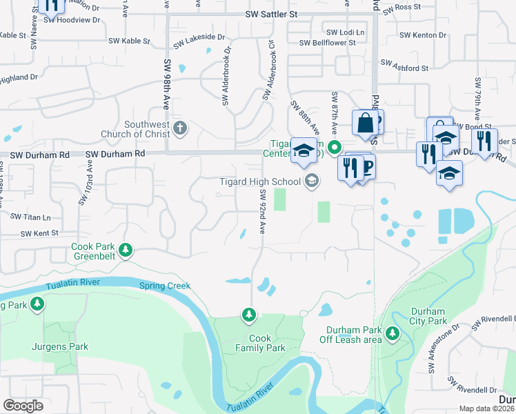 map of restaurants, bars, coffee shops, grocery stores, and more near 9215 SW Millen Dr in Tigard