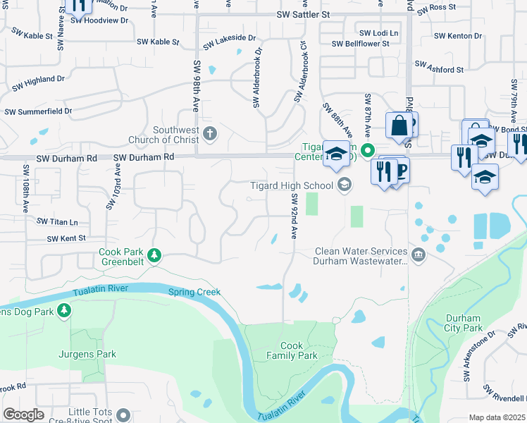map of restaurants, bars, coffee shops, grocery stores, and more near 9315 Southwest Millen Drive in Tigard