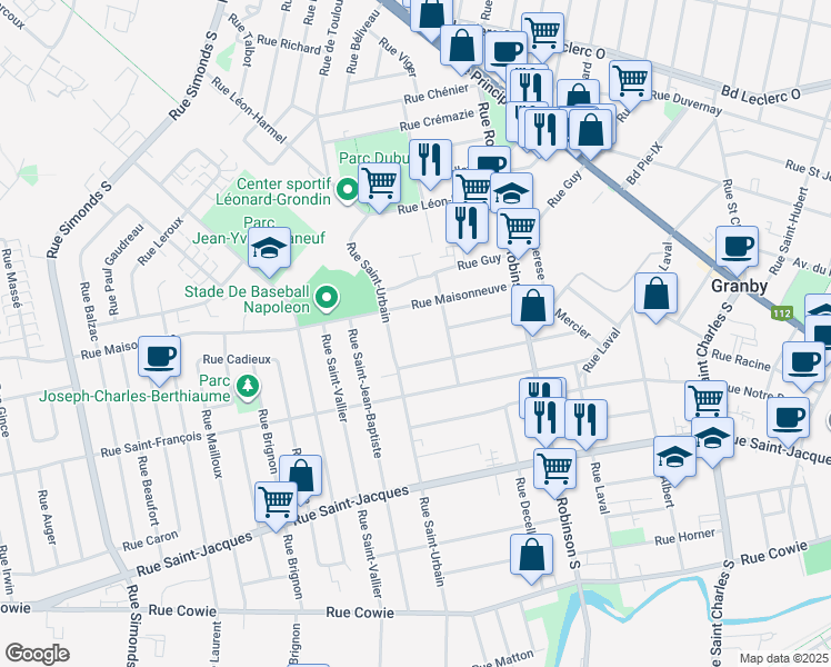 map of restaurants, bars, coffee shops, grocery stores, and more near in Granby