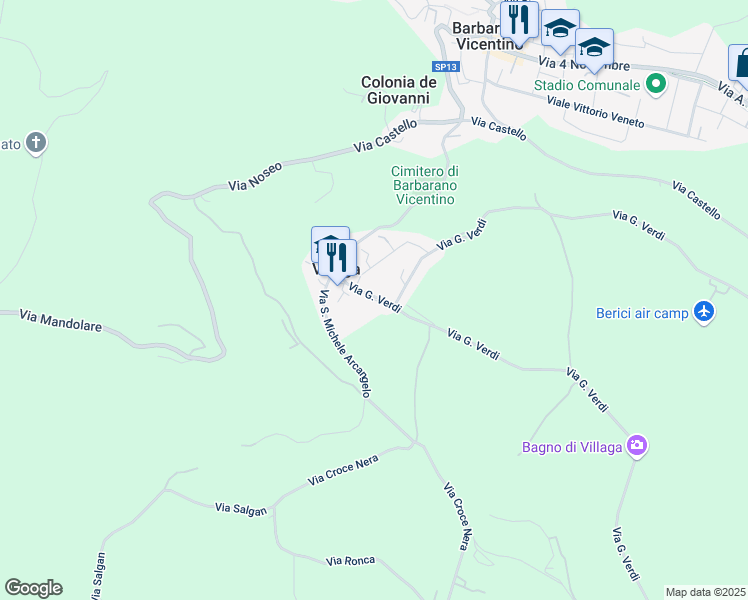 map of restaurants, bars, coffee shops, grocery stores, and more near 9 Via G. Verdi in Villaga