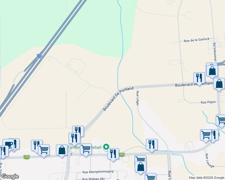 map of restaurants, bars, coffee shops, grocery stores, and more near 569 Rue Joseph-Louis-Mathieu in Sherbrooke