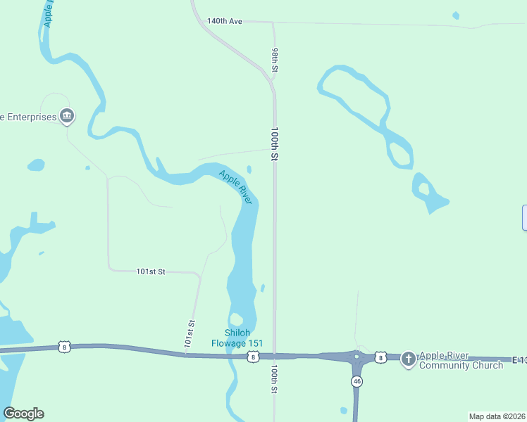 map of restaurants, bars, coffee shops, grocery stores, and more near 1345 100th Street in Amery