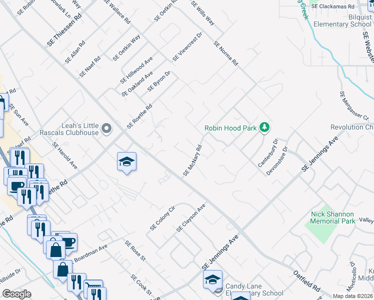 map of restaurants, bars, coffee shops, grocery stores, and more near 16758 Southeast Fircrest Court in Milwaukie
